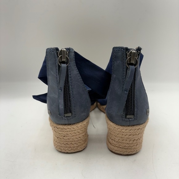 UGG Trina Navy Blue Espadrille Wedge Sandals Knotted Ankle Tie 1011181 Womens 7 - Picture 4 of 10